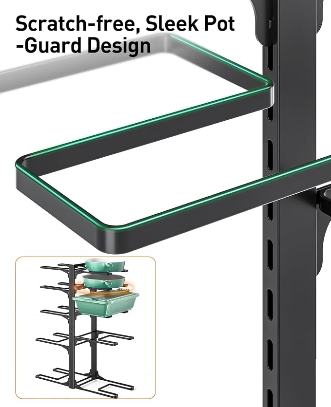 Pots and Pans Organizer Under Cabinet 23.6" 10-Tier Adjustable Black | 2 DIY Modes, Tool-Free Assembly, Max 150 Lbs, Fits Large Stockpots, Cast Iron Pans & Heavy Cookware, For Kitchen Cabinets