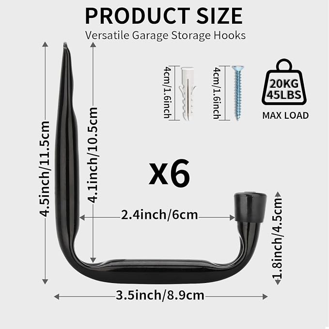 Garage Storage Hooks, Wall Mount Heavy Duty J Utility Hangers