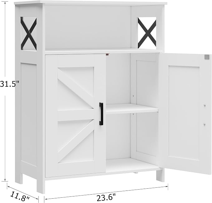 Homhedy Farmhouse Bathroom Storage Cabinet with Doors, Small Floor Cabinet | Toilet Paper Cabinet with Adjustable Shelf, Freestanding Storage Cabinet for Kitchen/Laundry/Living Room, 24"W, White