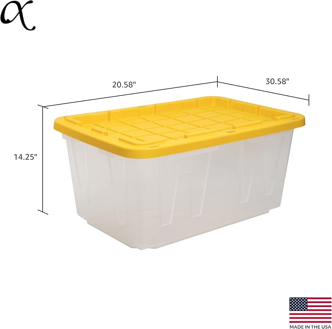 CX 27-Gallon Heavy Duty Clear Stackable Storage Bins with Lids, 2 Pack Clear/Yellow