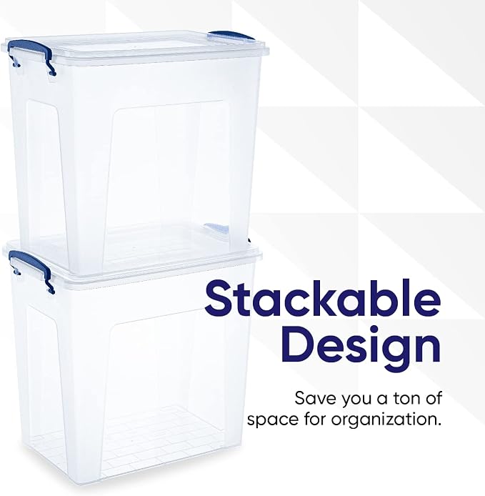 Superio Storage Bins with Lids, Clear Plastic Containers for Organizing, Stackable Totes, BPA Free, Odor Free, Organizer Boxes for Home, and Dorm (4 Pack, 14.7 Qt)