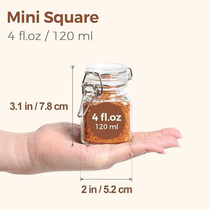 ComSaf Square Small Glass Spice Jars with Airtight Lids 4 oz 6 Pack Pantry | Honey herbs, Farmhouse pantry organization, Mini favor jars, Labels included, Funnel included, Kitchen storage, Snacks