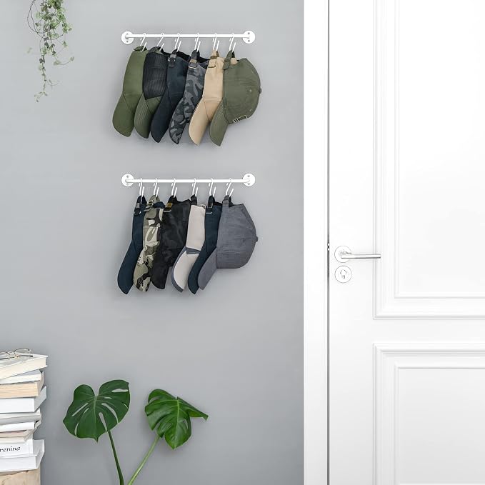 Mkono Hat Organizer Hat Rack for Wall Storage Holder with 20 Hooks Set of 2 | Hanging for 20 Caps, Adjustable Hooks, Space-Saving, Holds Baseball Scarves Belts Bags, Closet Door Bedroom Entryroom Laundry