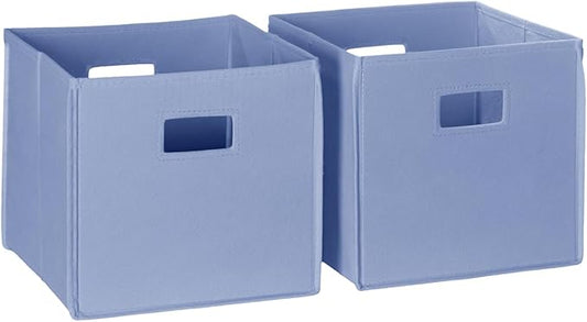 RiverRidge Folding Storage Bins - 2-pack of 10in Tall Periwinkle Blue Cubes | Fabric Bins, Set of 2 Storage Cubes, Cut-out Handles, Playroom Closet Organizer, Collapsible Cubby with Bottom Board Insert