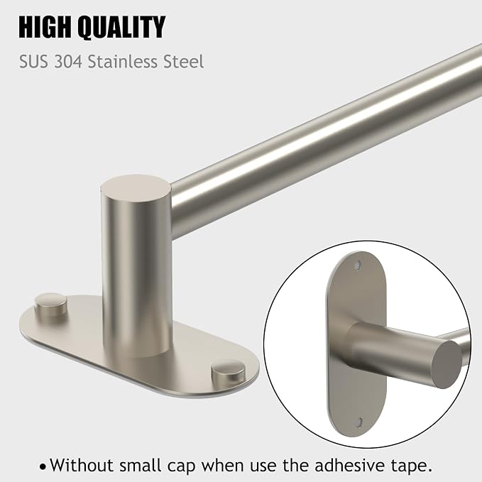 Towel Bar, Adjustable 16.7inch–28.5inch Towel Rack, Self Adhesive Towel Racks for Bathroom Wall Mounted, 304 Stainless Steel Hand Towel Holder, for Kitchen Use (Brushed Nickel, 2Pack)