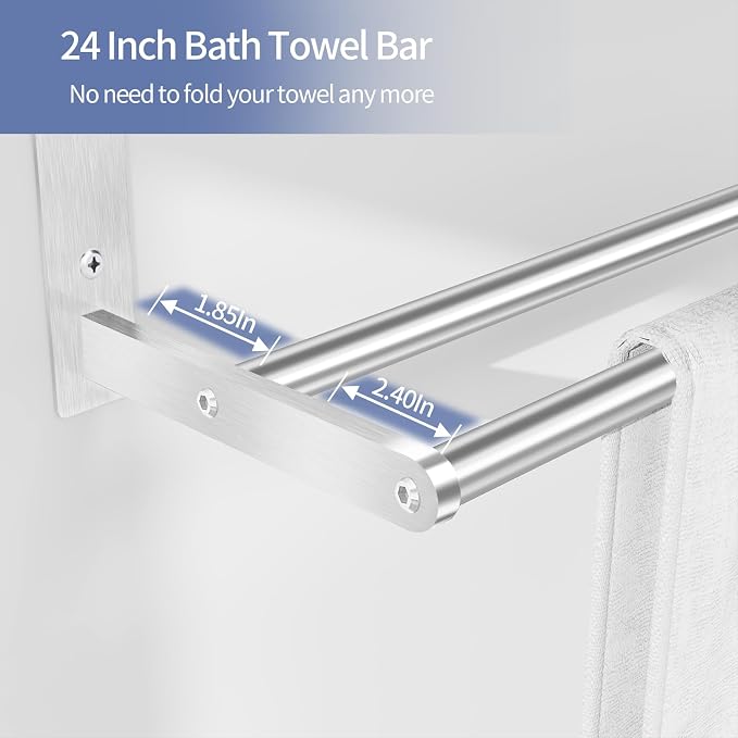 Bethom Bathroom Towel Rack with 2 Bars, 24 Inch Towel Shelf, Brushed Nickel | 3-Tier Hotel Towel Racks for Bathroom Wall Mounted, Bath Towels Storage, Stainless Steel