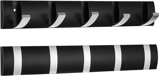 Wesiti 2 Pack Wall Mounted Coat Rack, Floating Door Wall Coat Rack with Retractable Hooks Aluminum Space Saving Hangers Hook Rail for Entryway Bathroom Hat Towel(Black and Silver)
