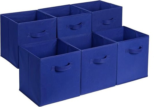 Amazon Basics Collapsible Fabric Storage Bins, Cube Organizer with Handles, 13"x13"x13", Navy, 6-Pack