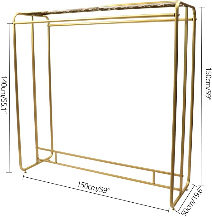 Gold Clothing Rack Heavy Duty, Metal Garment Rack with Top Shelf, Dual-bar Clothes Rack for Retail Display, Home Use