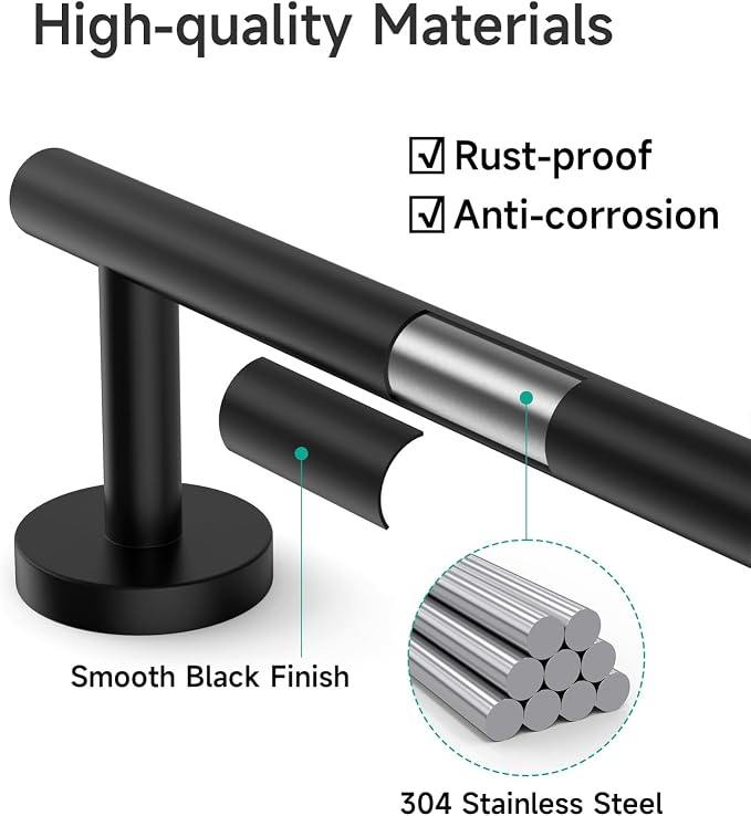 USHOWER Matte Black Bath Towel Bar, 30-Inch Towel Racks for Bathroom | Thicken SUS304 Stainless Steel Towel Rod, Towel Holder Wall-Mounted, Modern Home Decor (Total Length 32-Inch)