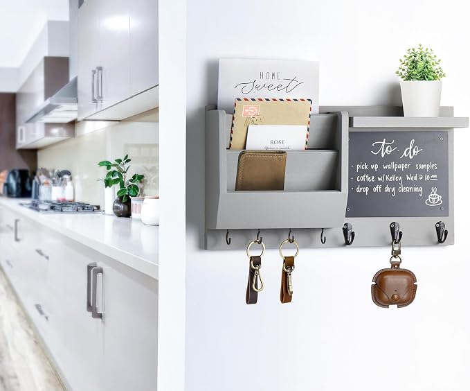 Ziivita Key Holder for Wall - Mail Holder Organizer Wall Mount with Shelf - Hanging Key Rack Hanger with Hooks Decorative for Home Letter Dog Leash Entryway Living Room Decor