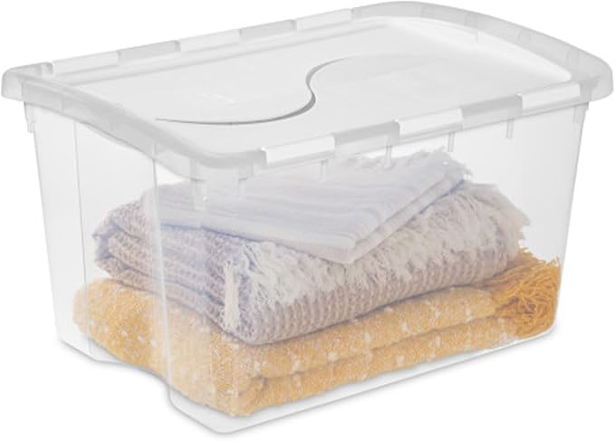 Sterilite 6-Pack Stackable Storage Bin with Lid, Clear Plastic Design, 48 Quart