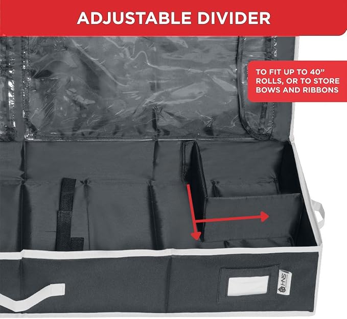 HOLDN’ STORAGE Premium Wrapping Paper Storage Container, Black/White Trim | Durable 600D Tear-Proof, Fits 27 Rolls Gift Wrap, Extra Pockets for Ribbons & Bows, Underbed Storage
