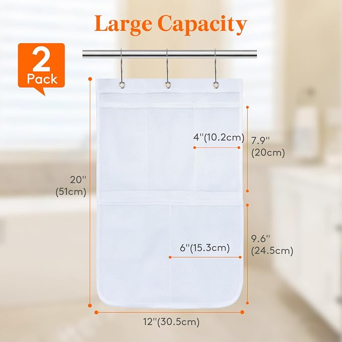Lifewit Mesh Shower Caddy, 5 Pockets Hanging Shower Organizer with Quick Drying Mesh, Portable Space Saving Bathroom Organizer to Hold Soap, Shampoo and Cruise Ship Essentials, White, 2 Pack