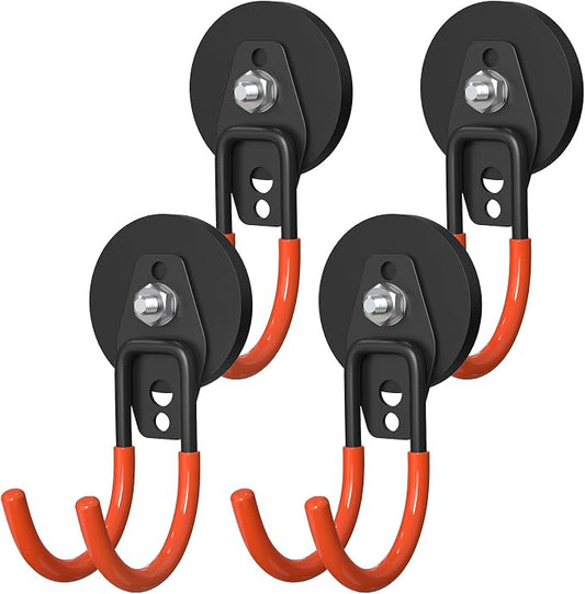 Heavy Duty Magnetic Garage Hooks, 4 Pack 2.59 Inch Large Neodymium Magnet Hooks Magnetic Storage Utility Hooks for Power Drill, Garden Tools,Metal Cabinet, Workshop