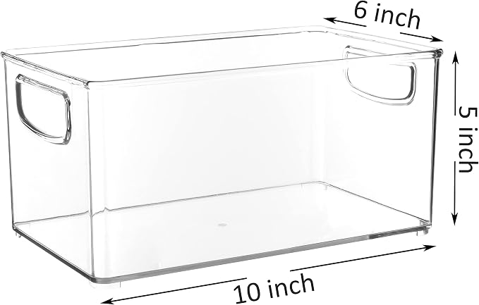 Youngever 2 Pack Stackable Plastic Storage Organizer Container Bin, Stackable Storage Bins with Handler for Refrigerator, Pantry (10" x 6" x 5")