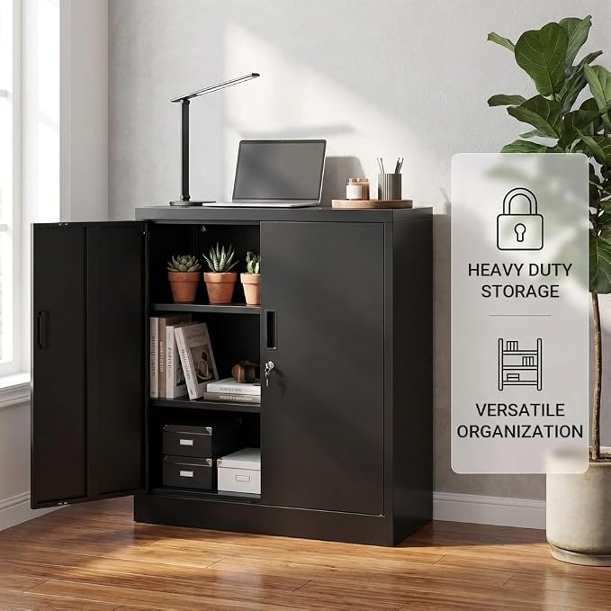 CJF Metal Storage Cabinet, 36" H Locking Storage Cabinet with Shelves and Doors, Metal Cabinets for Home Office, Garage, Utility Room and Basement (Black)