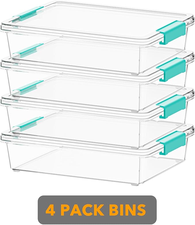 SpaceAid 6 Qt Plastic Storage Bins with Lids, Clear Sensory Bin Craft Organizers and Storage, Stackable Art Containers for Home, Office and School Supplies, 4 pack