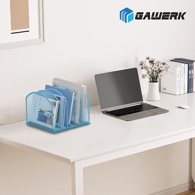 Gawerk 5-Section Vertical Desktop Organizer, 5-Section Mesh File Folder Stand Sorter for Office Home Classroom Organization