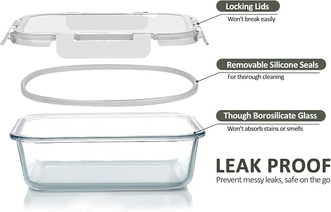 [10-Pack]Glass Meal Prep Containers with Lids, MCIRCO Glass Food Storage Containers with Snap Locking Lids, Airtight Lunch Containers, Microwave, Oven, Freezer and Dishwasher, White