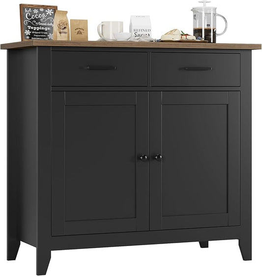 HORSTORS Farmhouse Kitchen Storage Cabinet, Small Buffet, Coffee Bar, Black