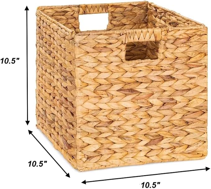 M4DECOR Storage Cube 10.5 x 10.5in, Wicker Storage Baskets for Shelves, Water Hyacinth Storage Baskets, Square Wicker Storage Basket (2 Packs 10.5in)