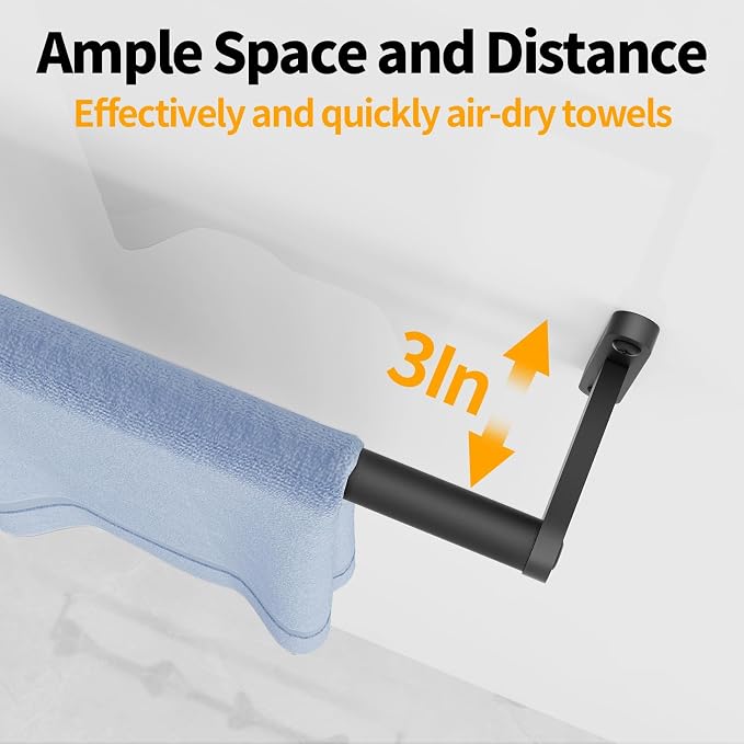 KLJKPA Towel Bar for Bathroom, 24 Inch Wall Mounted Towel Rack, Black | Heavy Duty Single Towel Rod, Space-Saving Hand Towel Holder, Toilet Kitchen Towel Storage, Rustproof, Stainless Steel