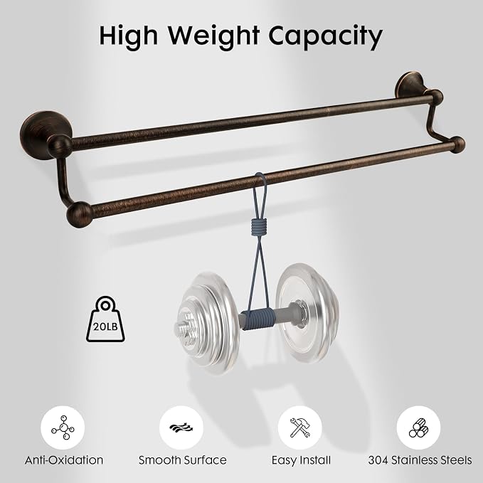 Antique Bathroom Double Towel Bar Oil Rubbed Bronze, 24 Inch Towel Racks for Bathroom Wall Mounted,Bathroom Towel Holder Bronze,Two Towel Rod Hanger for Hotel