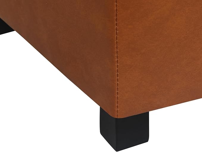 32" Leather Storage Ottoman Bench, Rectangle Foot Rest Stool for Living Room, Bedroom, Entryway, Cognac Brown