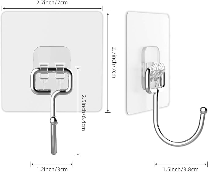 Large Adhesive Hooks for Hanging Heavy-Duty 44Ib(Max) 20 Packs, Wall Hangers without Nails Self-Adhesive Traceless Clear and Removable, Waterproof and Rustproof Multiple Uses for Bathroom Kitchen Home