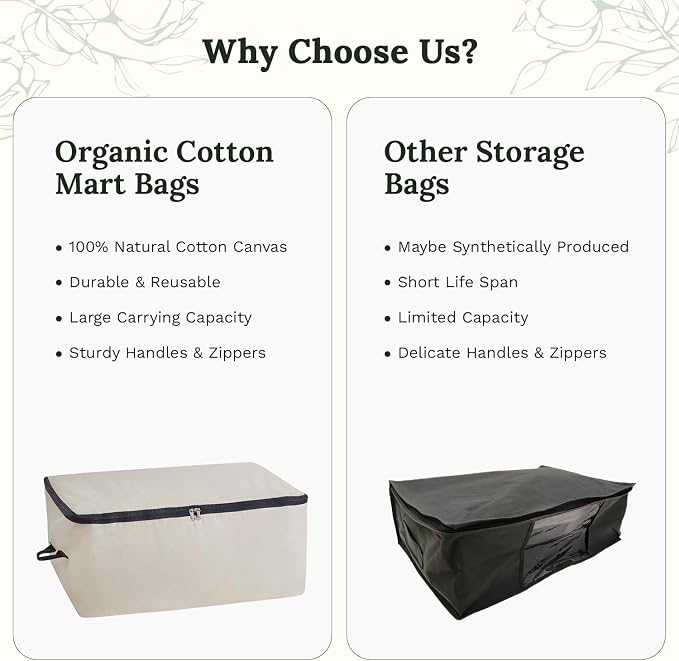 Comforter Storage Bags with Zipper - Sturdy 100% Cotton Canvas Quilt Storage Bags with Zipper - Extra Large with Handles to Conveniently Store Pillows, Blankets, Sheets, and Bedding (3 Bags)
