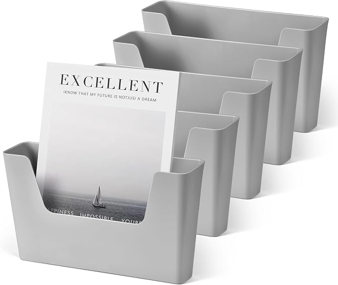YOHOM Adhesive File Holder Plastic Document Folder Door No Drilling Mount Mail Magazine Organizer A4 Filing Envelopes Folder, Office Wall Mount Single Pocket (GREY, 5 PCS)
