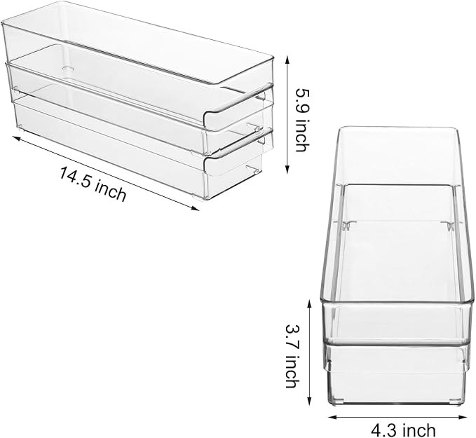 Plastic Storage Bins, 2 Pack Stackable Fridge Organizer Bins, Freezer Storage Bins, Clear Refrigerator Organizer Bins, Multipurpose Kitchen Pantry Organizers and Storage (S)