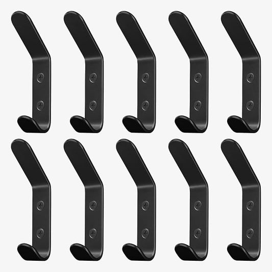 Wall Coat Hook Rack - Set of 10 - Black Metal Hooks for Hanging Coats - Hat Hooks - Hat Hangers for Wall