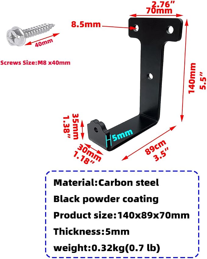 4 PCS black heavy duty metal flat j hooks for hanging 320 lbs,wall mount hooks,plant hanger large steel utility masonry industrial hook for Hanging Garage Storage Home Office Gym Sports Equipment(XL)
