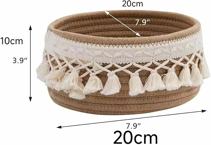 predolo Sundries Storage Basket Rope Handwoven Decorative Organizer Multipurpose Basket Suitable for Living Room Bedside Table Pantry, M 20cmx20cmx10cm