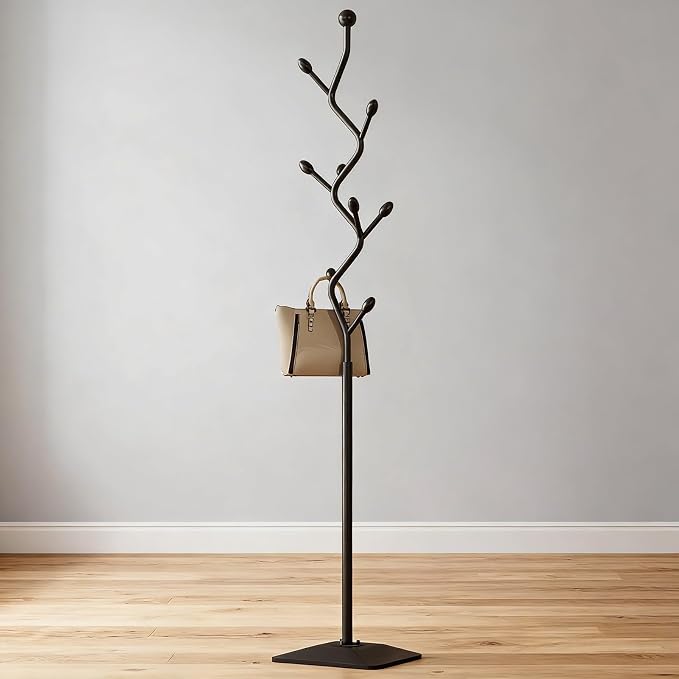 Coat Rack Freestanding Metal Tree Coat Rack Stand with Hooks, Modern Standing Hat Rack for Entryway Hallway Bedroom Office (black)