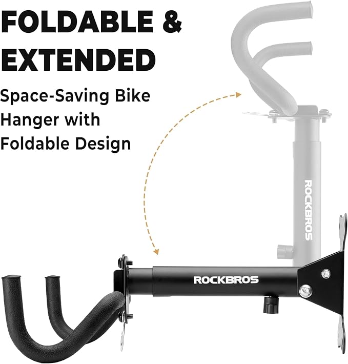 ROCKBROS Horizontal Bike Wall Mount with 55lb Capacity,Adjustable | Heavy-Duty Steel,Universal fit for Most Road,Mountain Bike,Quick Installation