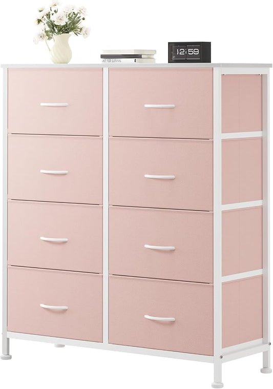 OLIXIS 8 Drawer Storage Dresser for Bedroom, Closet Organizers Units, Pink | Fabric Dresser with Wooden Top, Chest of Drawers Clothes Storage, Tower Cabinet, TV Stand Furniture