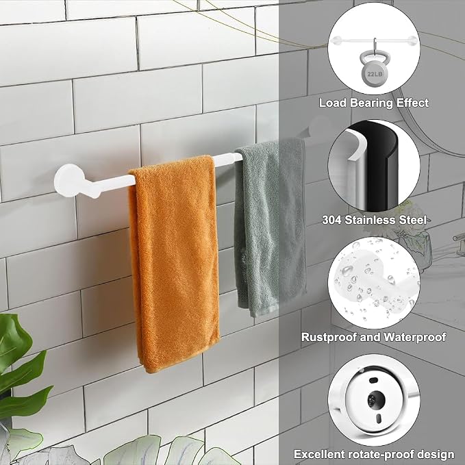 MGahyi Towel Racks for Bathroom-Adjustable Towel Holder(13.18inch-24inch) Sturdy and Rustproof Towel Bar Wall Mounted, Single Towel Bar Rod for Bathroom Accessories (White, 1Pack)