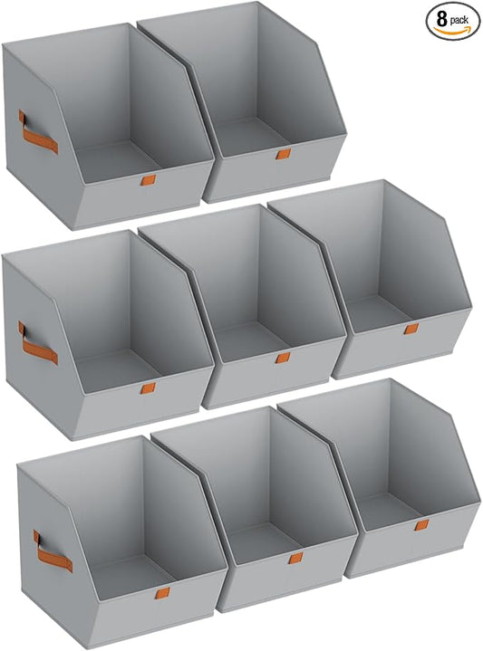 Homsorout Fabric Closet Storage Cubes - 8 Pack Square Storage Bins with Dual Handles for Clothes, Towels, Toys, Cube Storage Organizers for Bedroom, Nursery, Shelves, Closet, Small Spaces, Grey