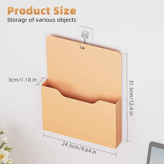 Marbrasse Magnetic File Holder - Magnetic Paper Holder, Pocket Organizer Office Supplies Storage Mail Organizer for Notebooks,Planners,Letter (Orange)