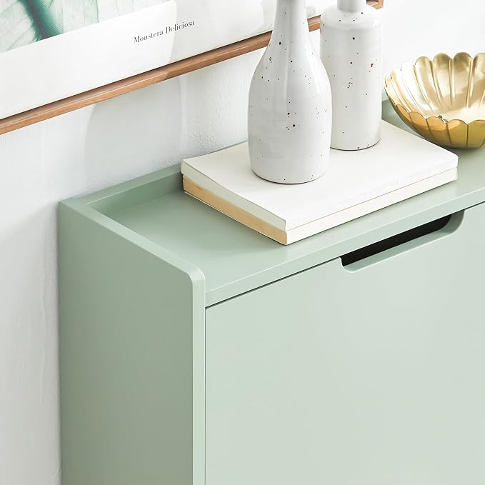 Haotian Green Shoe Cabinet with 4 Flip-Drawers | Narrow Freestanding Shoe Rack, Slim Shoe Organiazer for Entryway Hallway Mudroom, FSR100-GR
