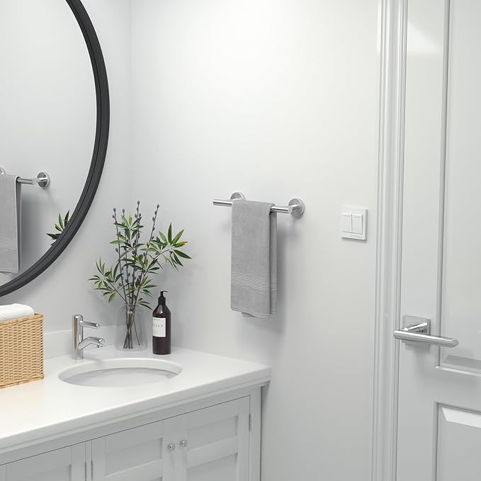 USHOWER Brushed Nickel Hand Towel Bar, 9-Inch Towel Racks for Bathroom | Thicken SUS304 Stainless Steel Towel Rod, Towel Holder Wall-Mounted, Modern Home Decor (Total Length 11-Inch)