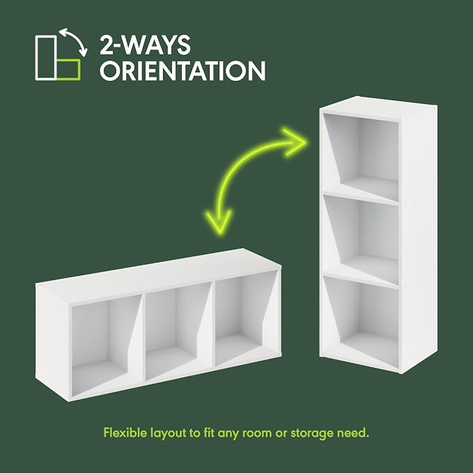 Furinno LUDER Book Shelf, 3-Cube Bookshelf, Bookcase with Open Shelves, 9.3 x 12 x 31.5, Easy Assembly, for Living Room, Bedroom, Home Office, White