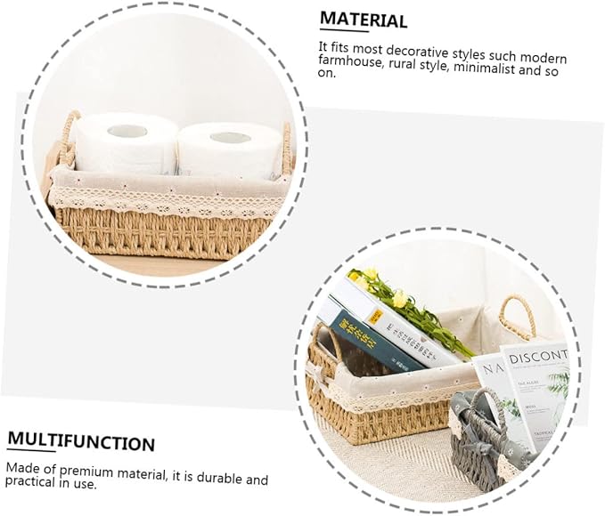 PRETYZOOM Hand-Woven Storage Basket Iron Frame Decorative Organizer for Snacks and Miscellaneous Items Portable Woven Bin for Home and Garden