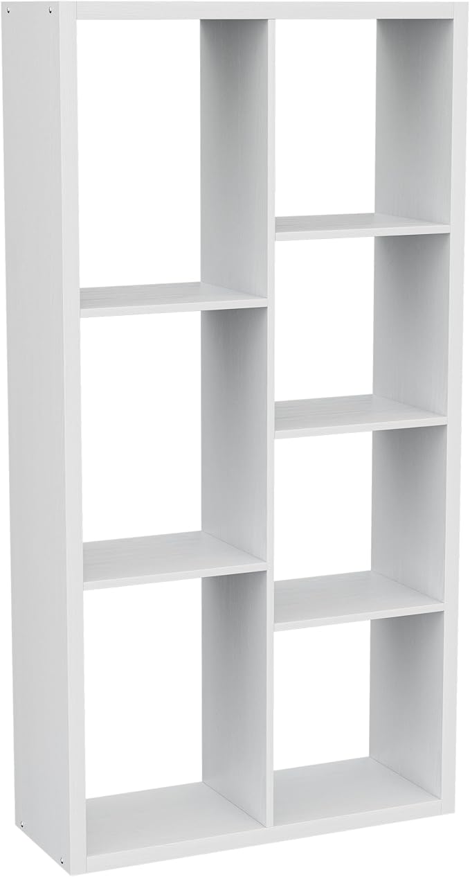 VDNEND Cube Storage Organizer Bookcase, Decorative 11 inch Open Back Cubical Shelf with Thickened Border, Display Bookshelf for Living Room, Home Office, Sturdy Room (White, 7 Cube,Standard)