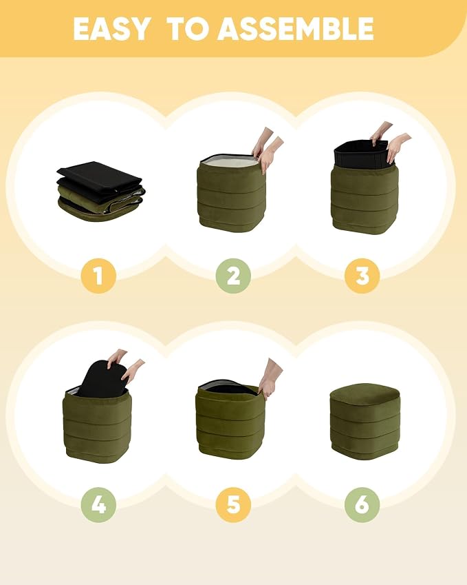 B FSOBEIIALEO Velvet Storage Ottoman with Tray, Square Folding Ottoman with Storage Coffee Table Foot Rest for Dorm Room, Living Room Olive, 15"x15"x15"