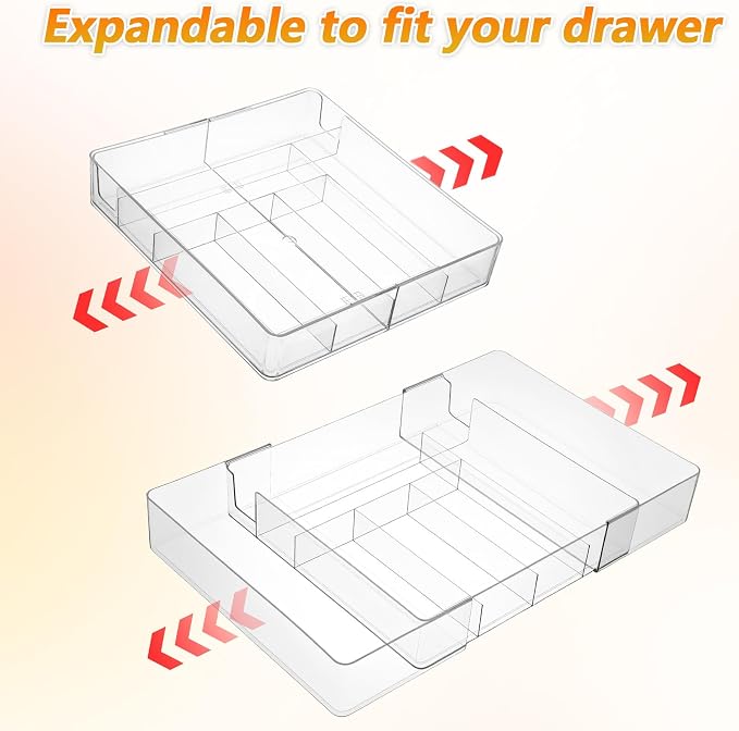 2 Pcs Large Expandable Desk Drawer Organizer, Adjustable Drawer Dividers Tray with Compartments for Organizing Pens, Pencils, Paper Clips and Sticky Notes, Office, Kitchen, Desk Supplies