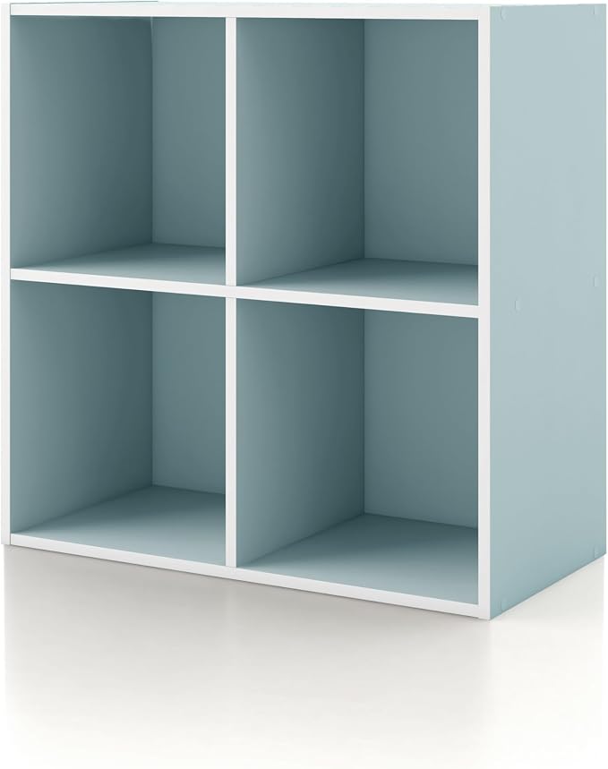 Homes: Inside + Out Apexa 4-Cube Storage Organizer Shelves, Stackable Wood Bookcase Fits Cubby Bins for Organization, Dorm Teen Room Decor & Home Office, Light Blue
